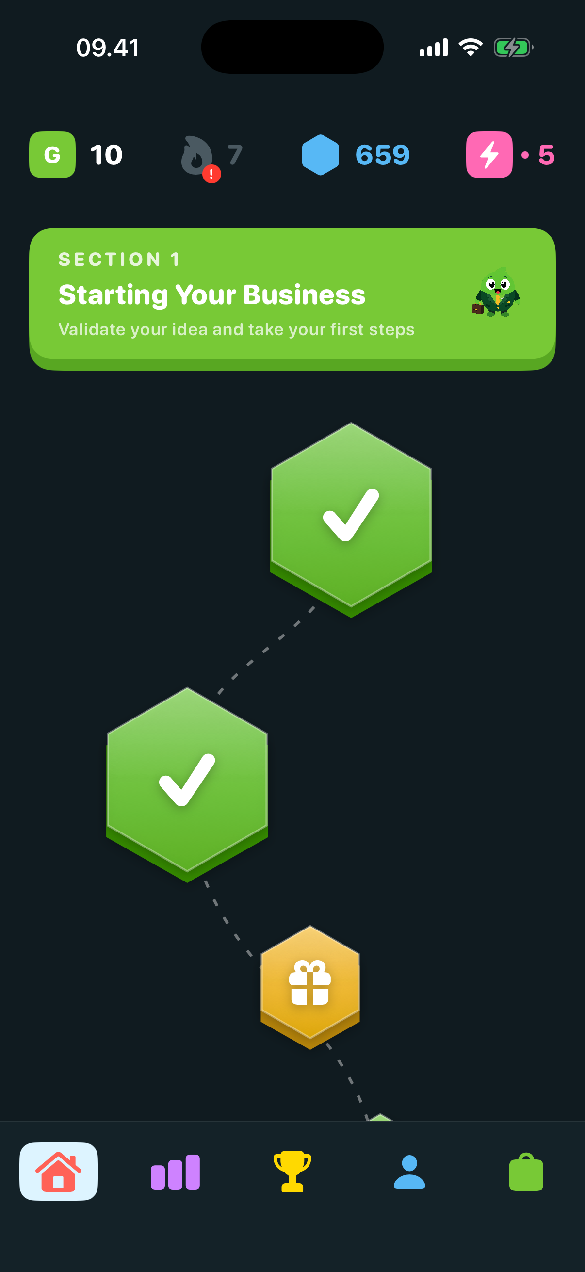 Gründo lesson screen